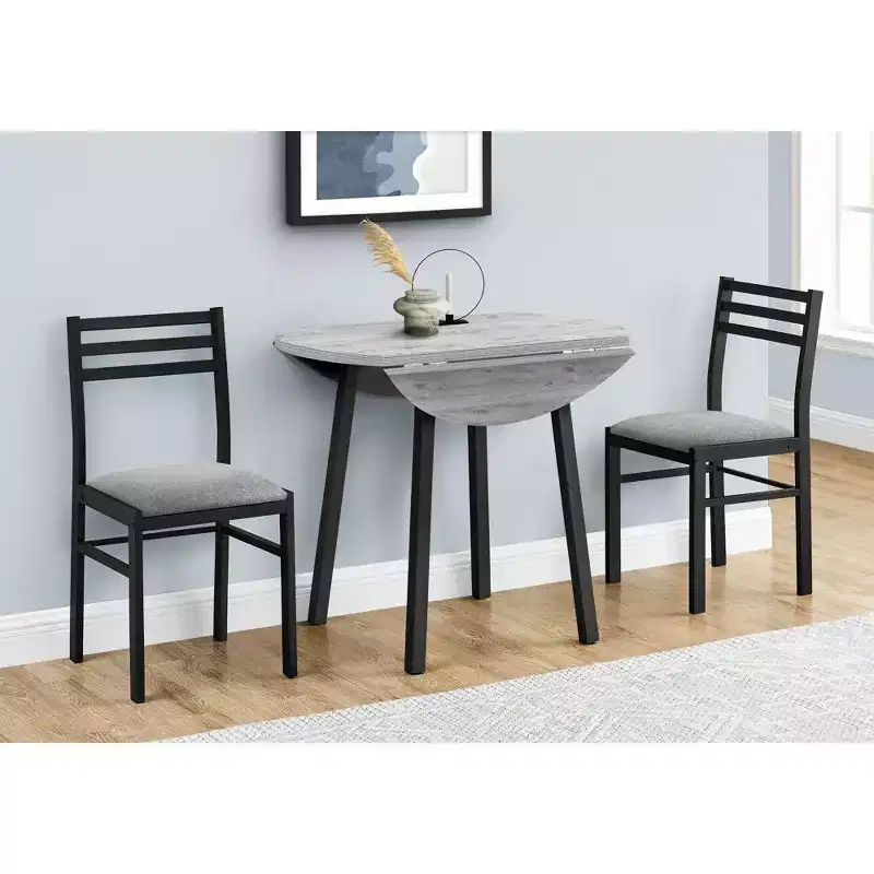 Okak 3-Piece Vintage Dining Table Set & Upholstered Chairs for Dining Room,Restaurant,Modern Round Dinette Set with Drop Leaf Design