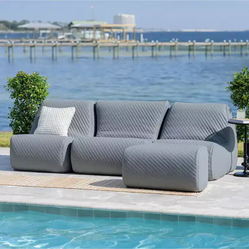 Big Joe Solvana Outdoor Patio Furniture Set, Weather-Resistant Cool Touch Silicone Stitched Leather Sofa, 4 Piece Sectional, Moonlit Gray