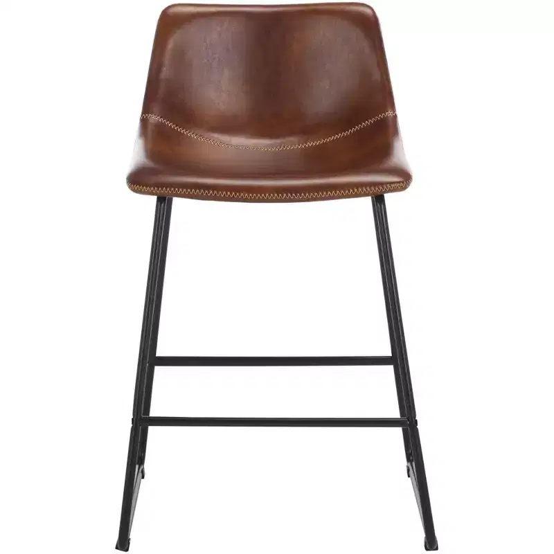 Counter Stool - Iron Leather Upholstered, Armless, Padded Back, 275lb Capacity