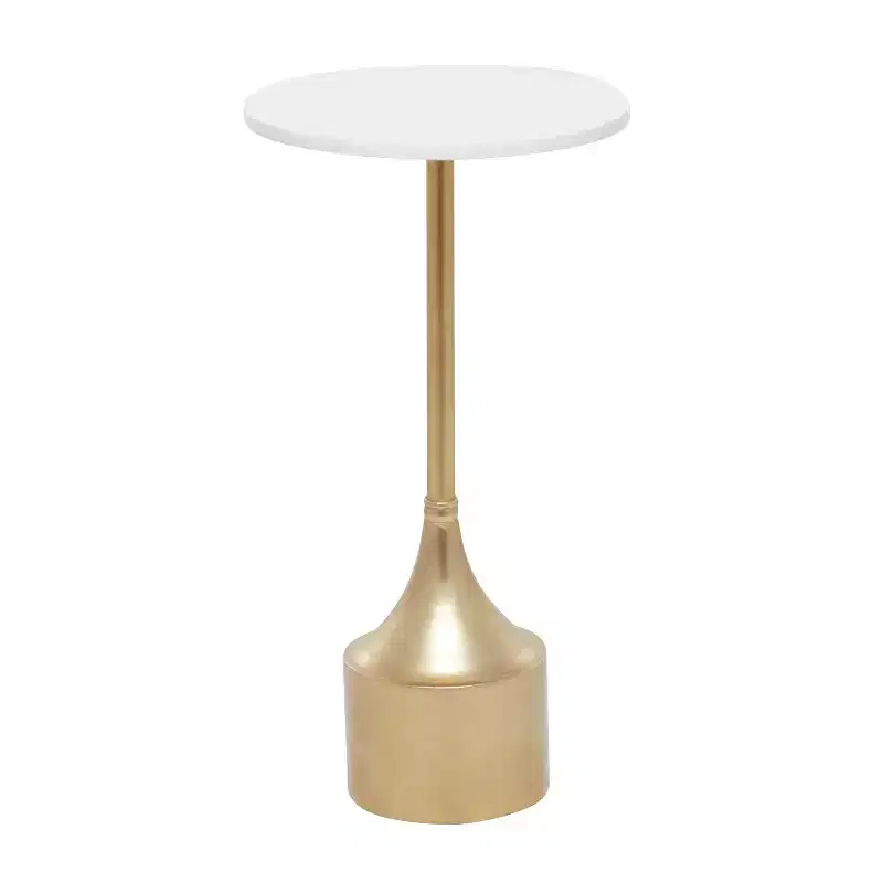 Contemporary Metal and Marble Pedestal Accent Table Gold