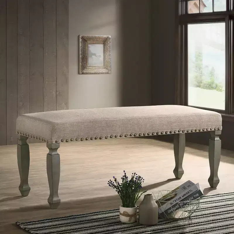 GDFStudio Preston 48 Modern Upholstered Wooden Bench with Nailhead Trim