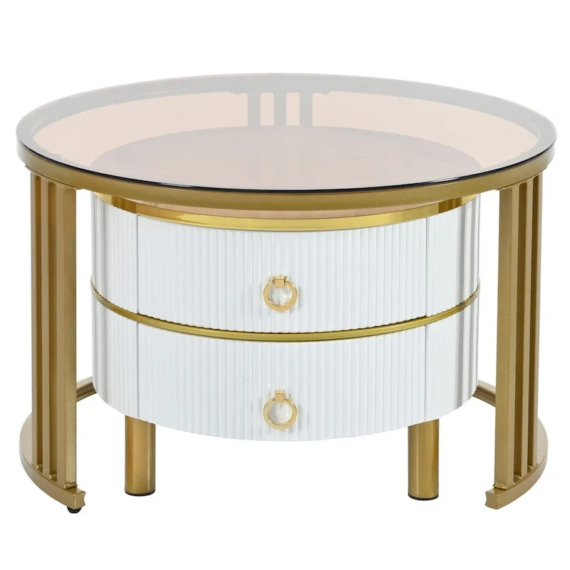 Mieres Modern Stackable Coffee Table, Nesting Coffee Table Set of 2, Side Tables with Brown Tempered Glass Tabletop