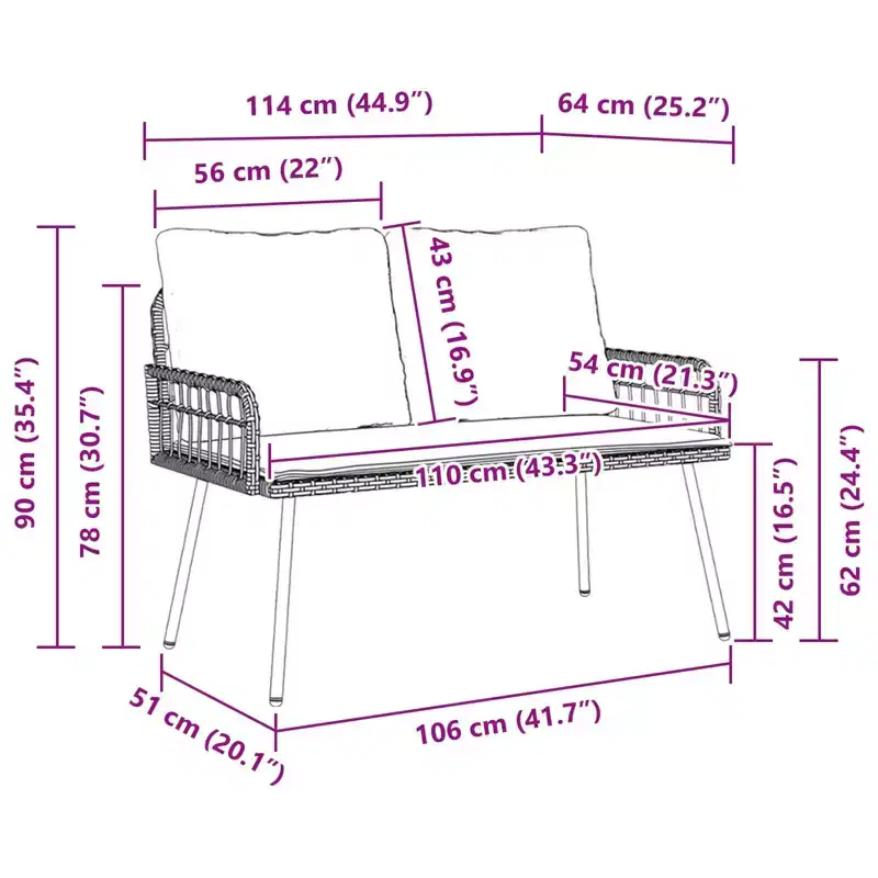 vidaXL Garden Bench Anthracite 44.88 x 25.20 x 35.43 in Steel