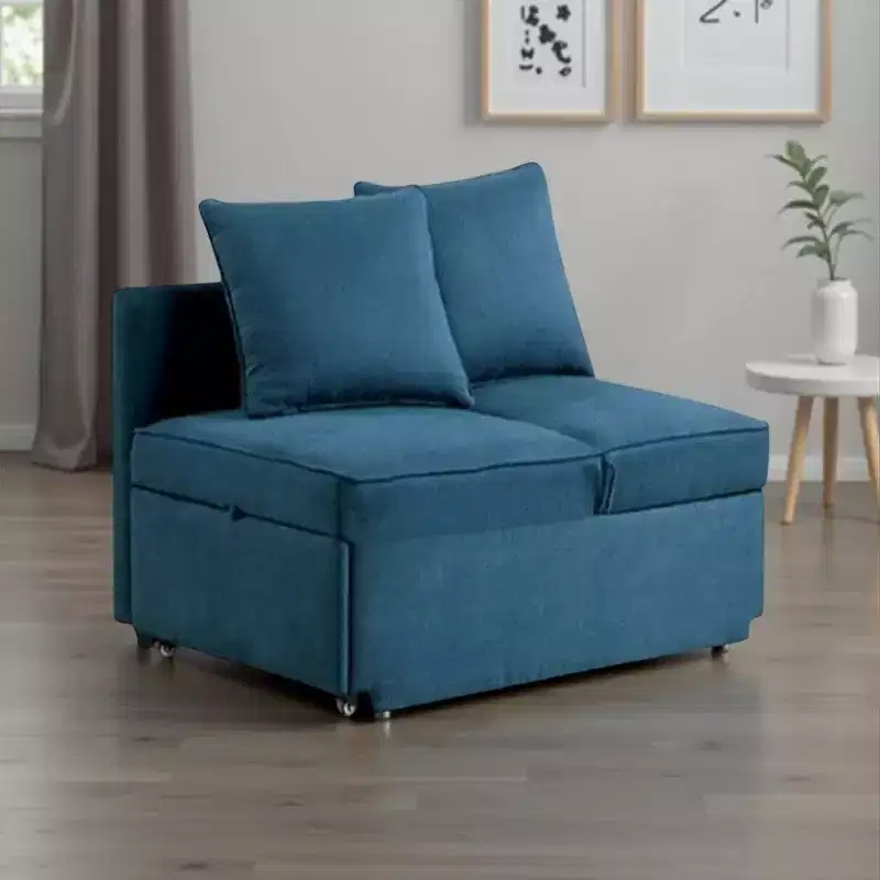 Royal Hampton Modular Convertible Chair Futon, Teal Blue Fabric, Seat w Storage, 2 Pillows