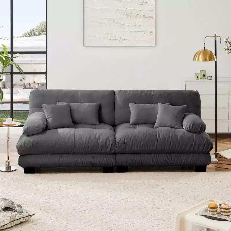 MAYEERTY Cloud 2 Seater Sofa with 2 Seat 2 Lumbar Pillows 2 Throw Pillows for Living Room Gray