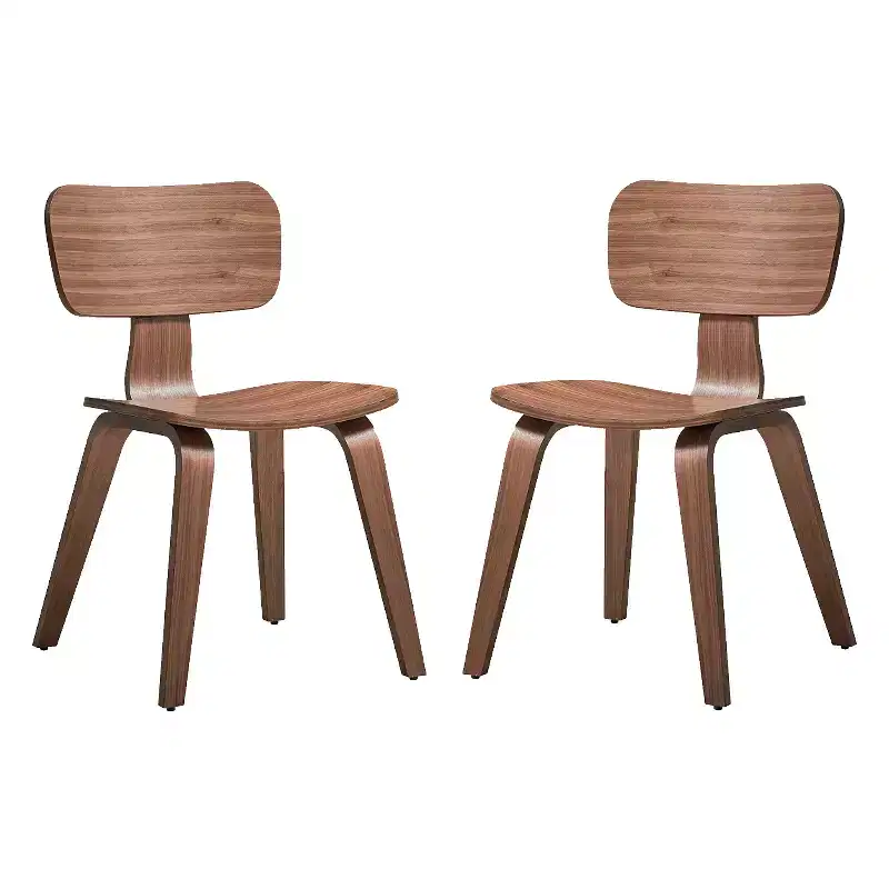 Set of 2 Wooden Armless Dining Chairs in Walnut