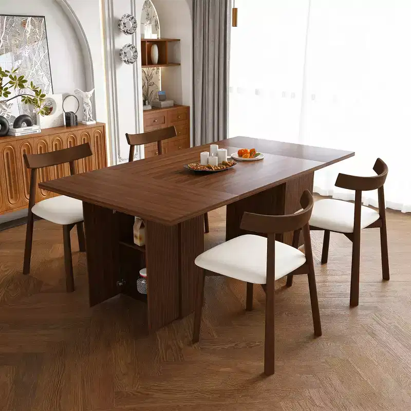 GDFStudio Camden 5 Piece Dining Table Set with Storage Base and Faux Leather Chairs