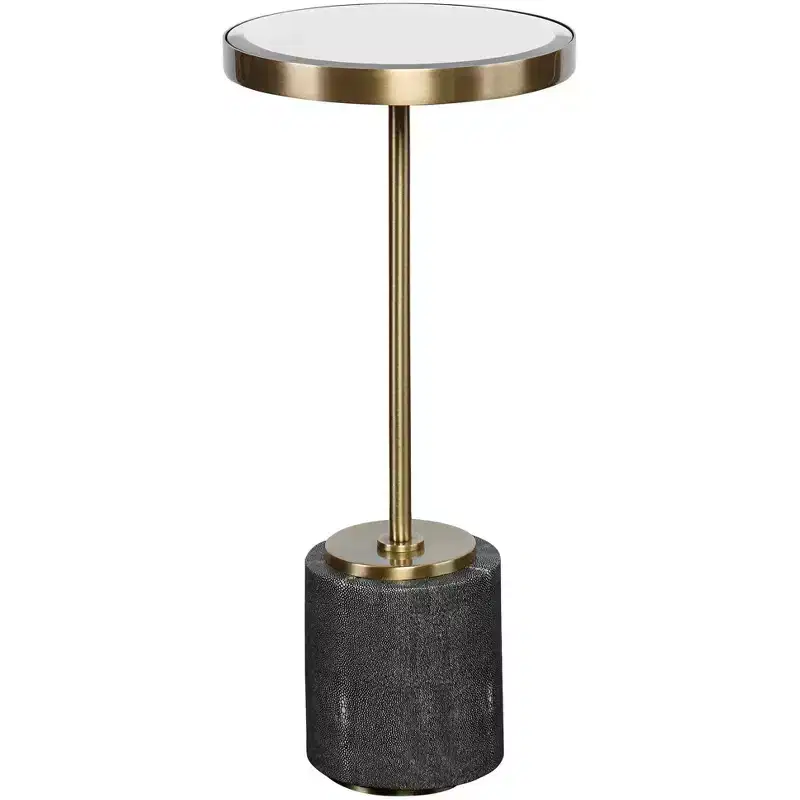 Modern Glam Brushed Brass Round Accent Table, 11 3/4 Wide, Gold Mirror Tabletop for Living Room Bedroom Bedside Entryway