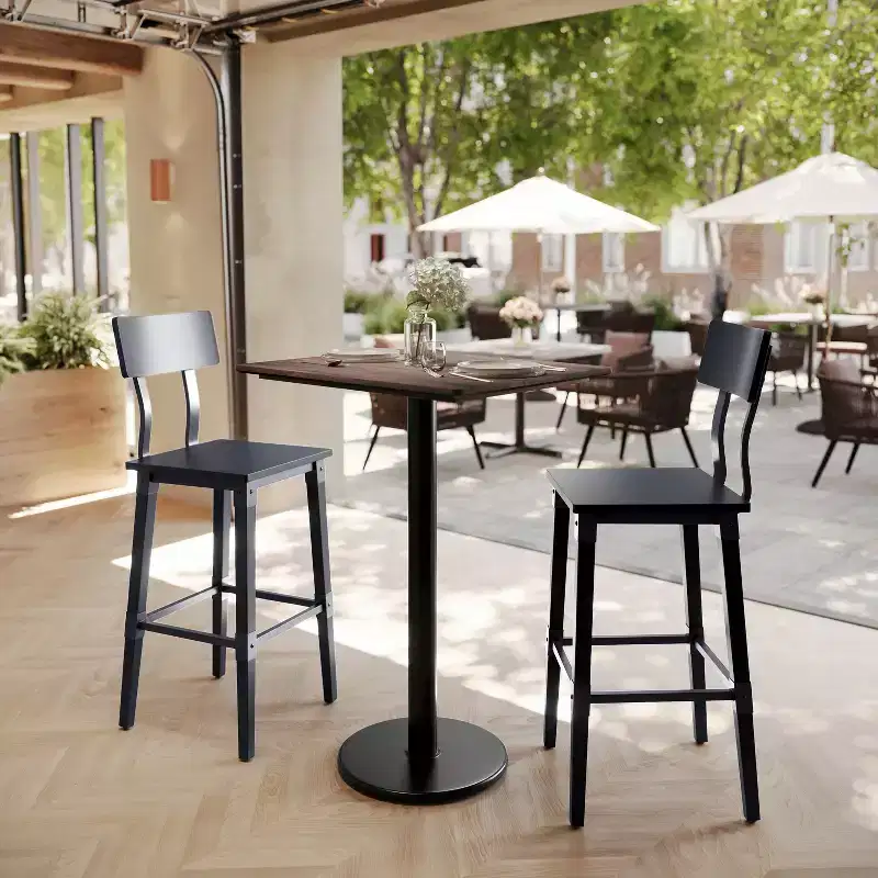 Bar Height Dining Table with HPL Tabletop, Gray Faux Concrete, Iron Base