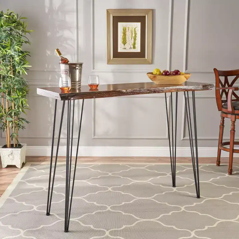 Christopher Knight Home Chana Industrial Live Edge Rectangular Bar Table Natural: Pub Style, High Dining