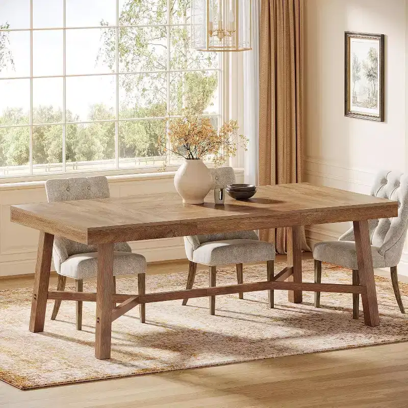 Lantine 70.9-Inch Farmhouse Dining Table for 6-8, Large Rectangle Kitchen Table with Reinforced Legs for Kitchen, Dining and Living Room, Natural