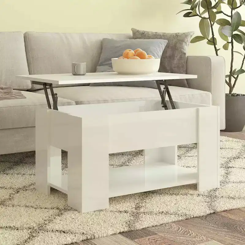 High Gloss White Lift-Top Coffee Table with Concealed Storage, Convertible Engineered Wood