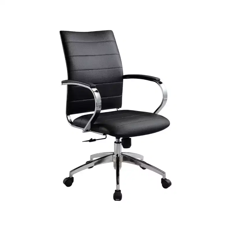 Black and Silver Adjustable Height Swivel Rolling Office Chair with Faux Leather Back