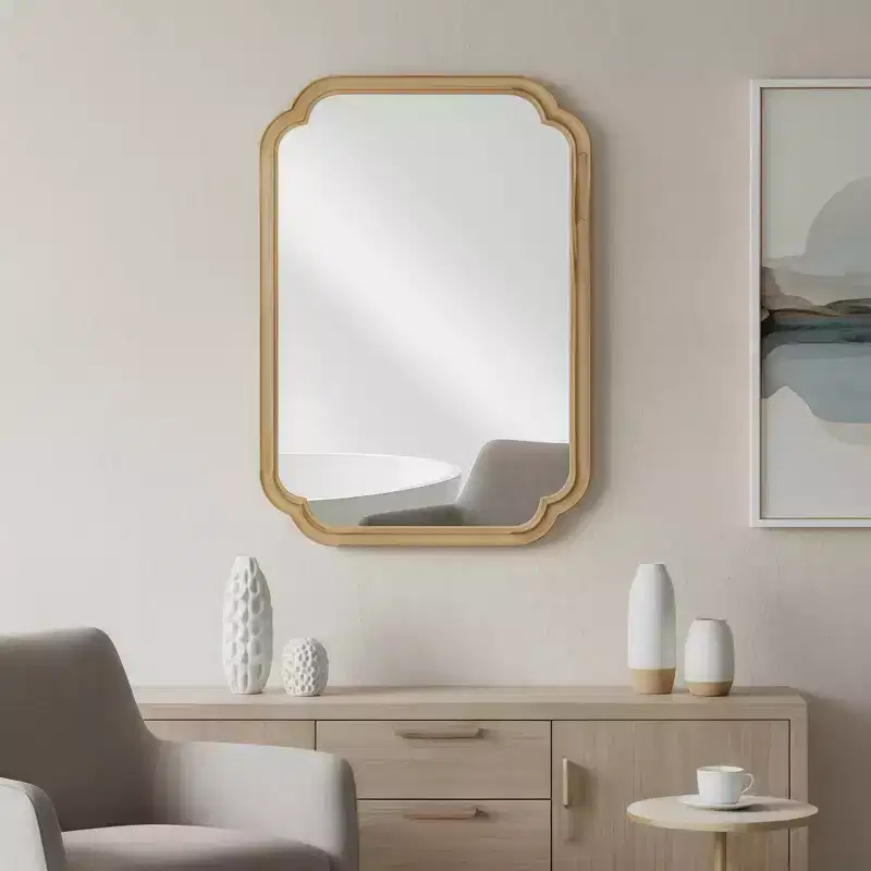 Whisen 20x30 Rounded Corner Decorative Mirror, Solid Wood Frame, Entryway