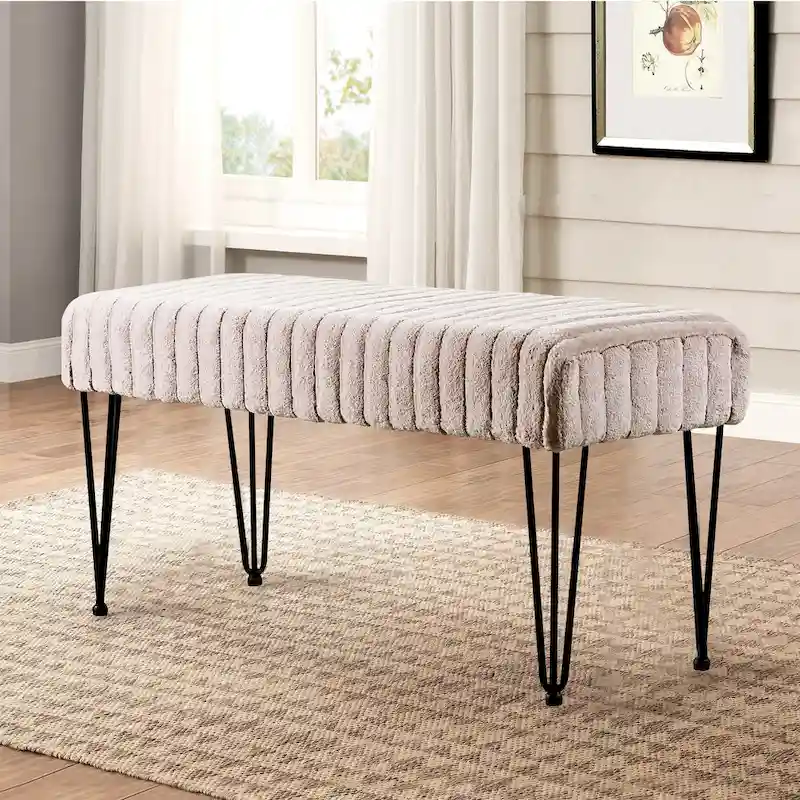 Faux Fur Ottoman Bench, Striped, 1-Person