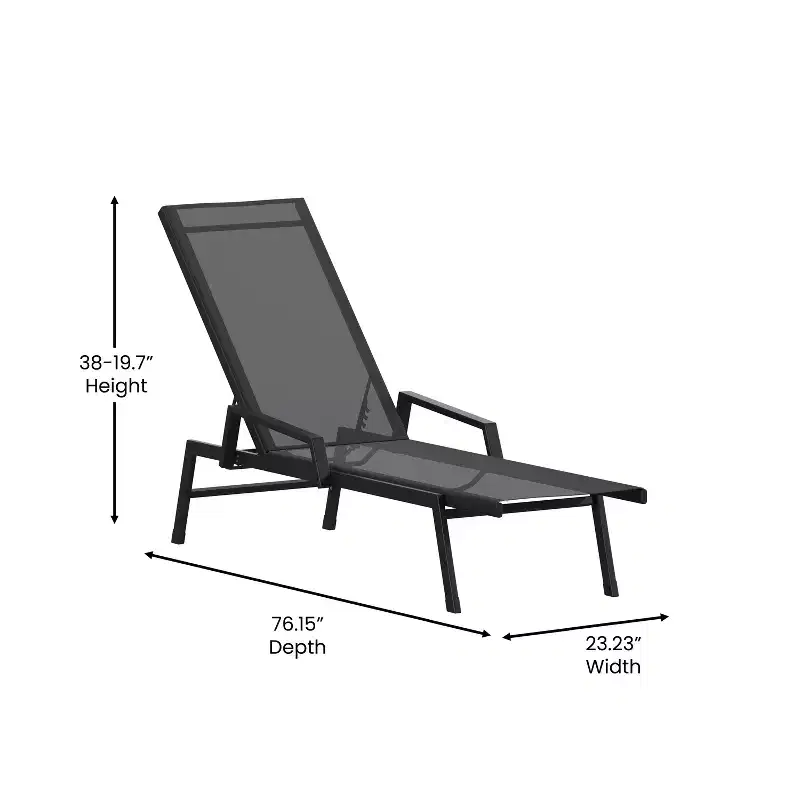 Emma and Oliver Textilene Adjustable 5 Position Patio Chaise Lounge with Armrests and Metal Frame