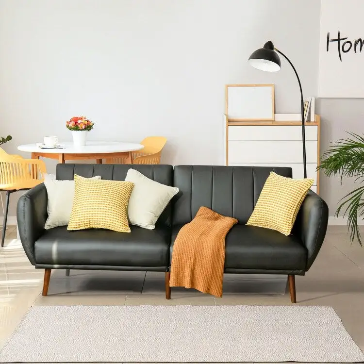 Convertible Sofa Bed with Adjustable Backrest and Faux Leather Upholstery
