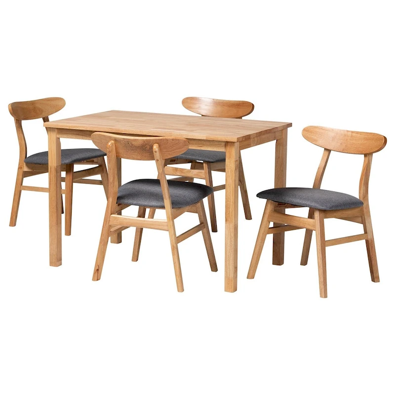 Norwin Mid-Century Grey Fabric and Natural Brown Finished Wood 5-Piece Dining Set