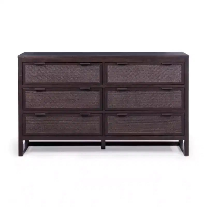 Hatteras Modern Boho 6-Drawer Dresser with Solid Wood & Natural Rattan Accents-Teamson Home