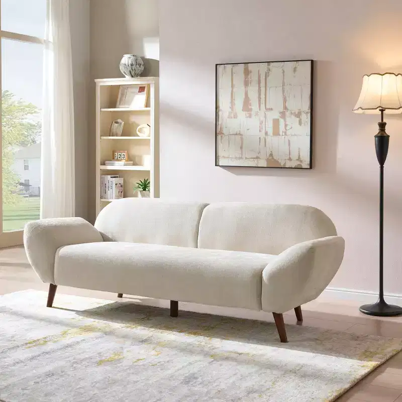 Curved 3 Seater Modern Upholstered Chenill and Rubberwood Sofa