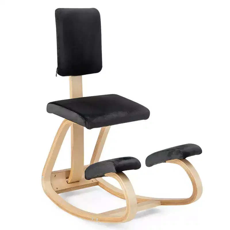 Ergonomic Kneeling Chair Upright Posture Velvet Support Chair with Backrest Black\Grey