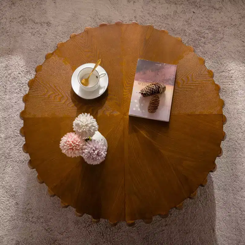 GDFStudio Kaen Mid-Century Modern Drum Fluted Round Coffee Table