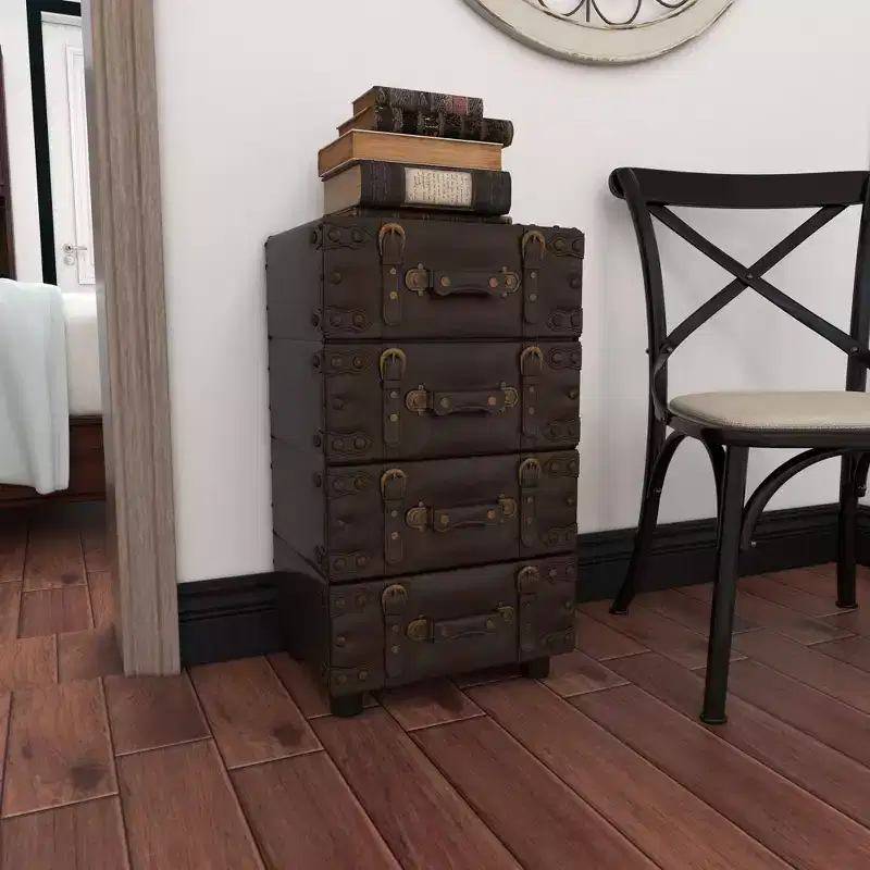 Wood Stacked Side Chest Dark Java - Olivia & May: Rubberwood Frame, No Assembly Required, 4-Drawer Dresser