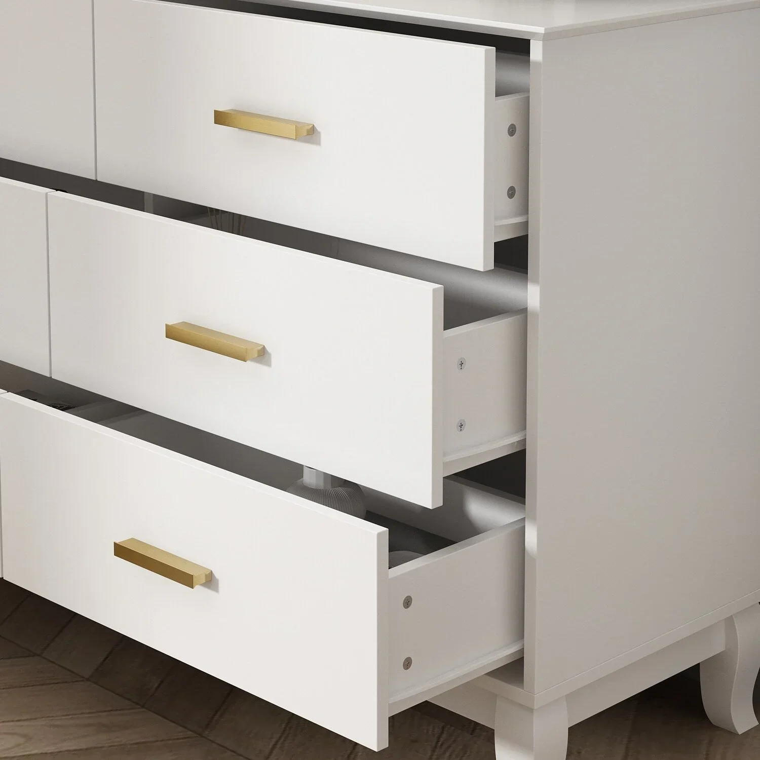 Timechee 6 Drawer 47.2W Double Dresser Solid Wood Legs Lacquer Chest