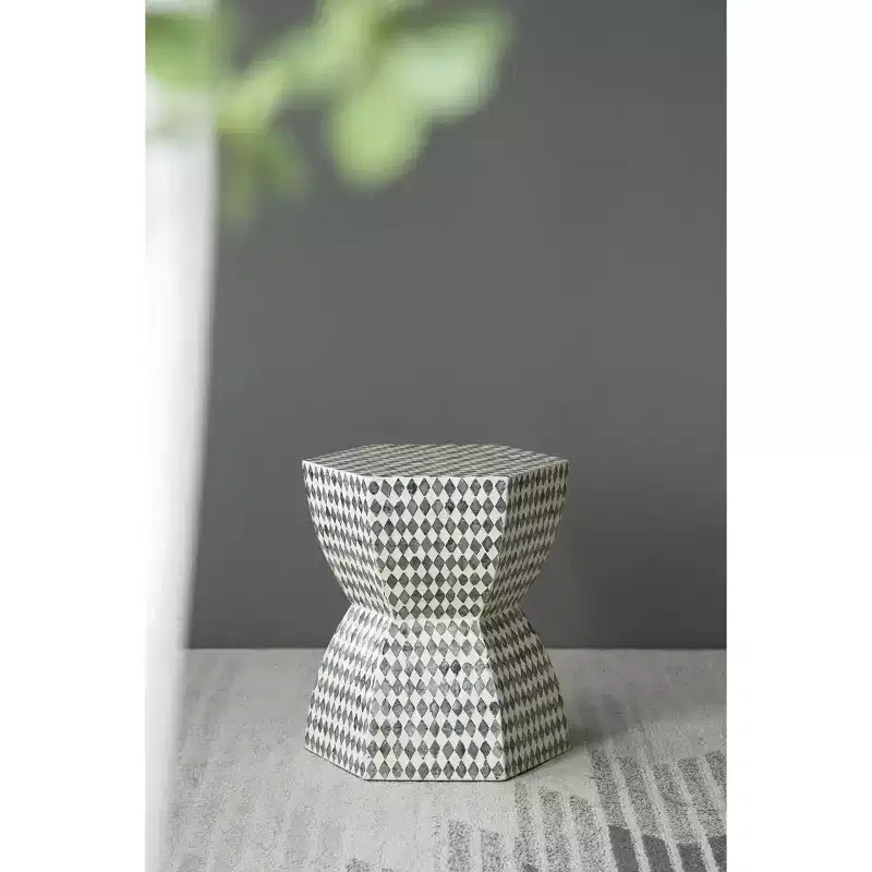 Hexagonal Garden Capiz Stool Accent Table Black White 15x13x17