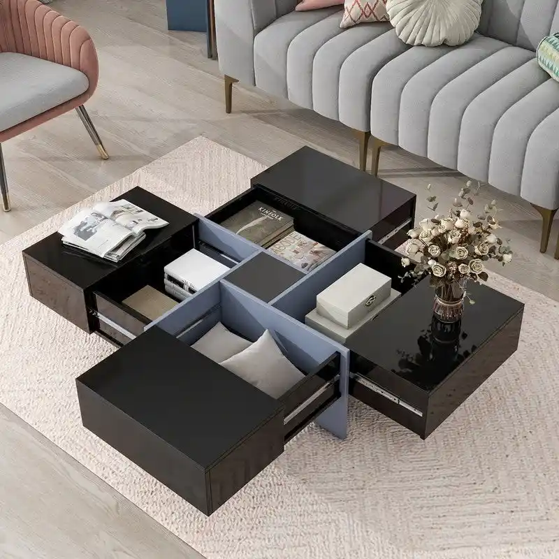 Square Coffee Table with Hidden Storage Compartments and Sliding Tabletop
