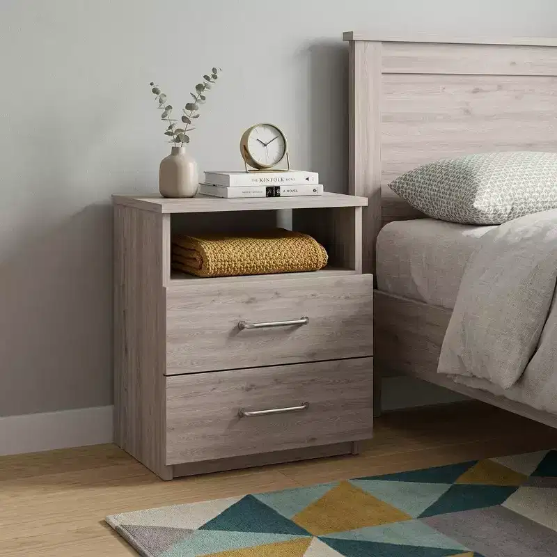 HomeRoots 20 Gray Two Drawer Faux Wood Nightstand