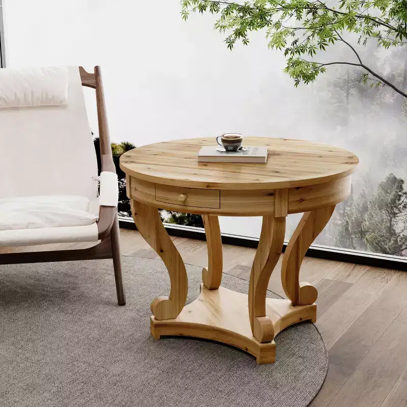 Okak 55IN Vintage Round Dining Table for 6 Person, Kitchen Table with Thick Tabletop, Dinner Table for Dining Room, Living Room