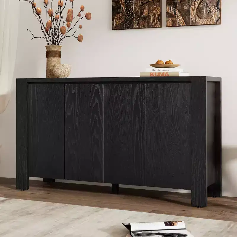 Okak Retro Sideboard Buffet Cabinet, Accent Cabinet with 4 Doors and 4 Shelves, Storage Cabinet for Living Room, Entryway, Hallway, Office