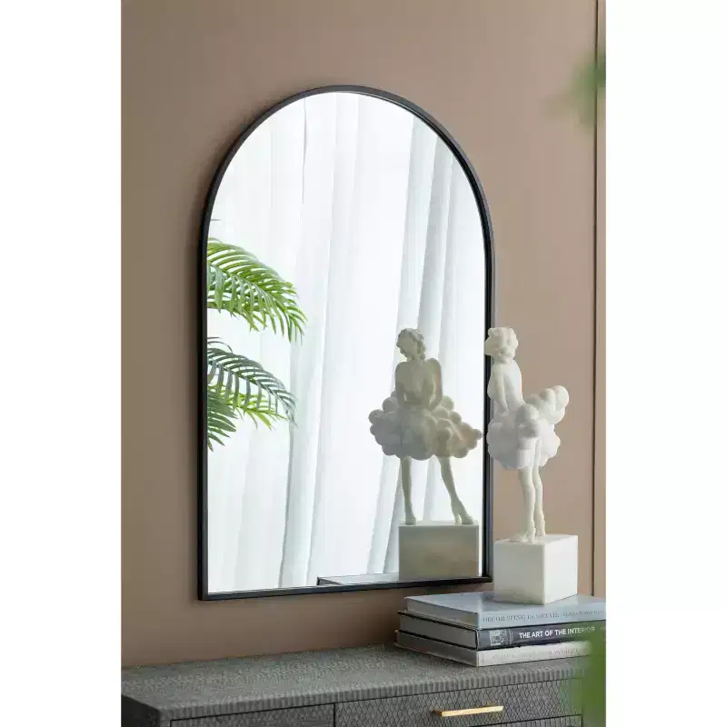 24 x 36 Inch Black Arched Wall Mirror with Metal Frame