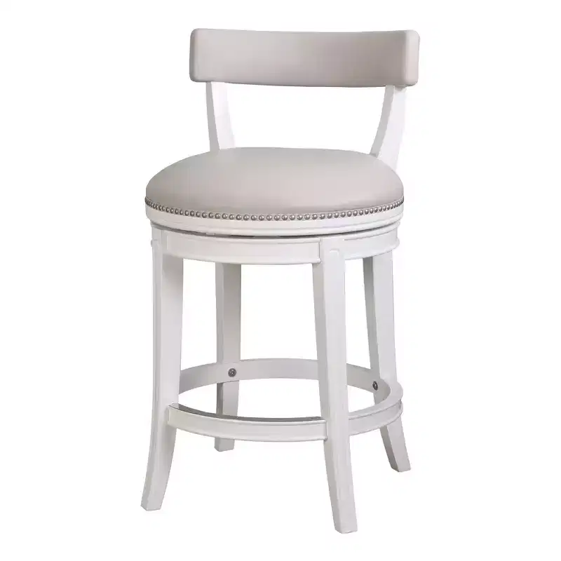 HomeRoots Gray and White Faux Leather and Solid Wood Low Back Counter Height Swivel Bar Chair