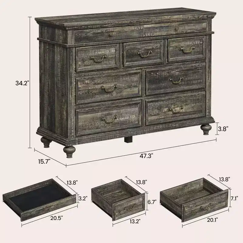 Farmhouse 9 Drawers Dresser for Bedroom, 47 Wide Wood Rustic Chest of 9 Drawers