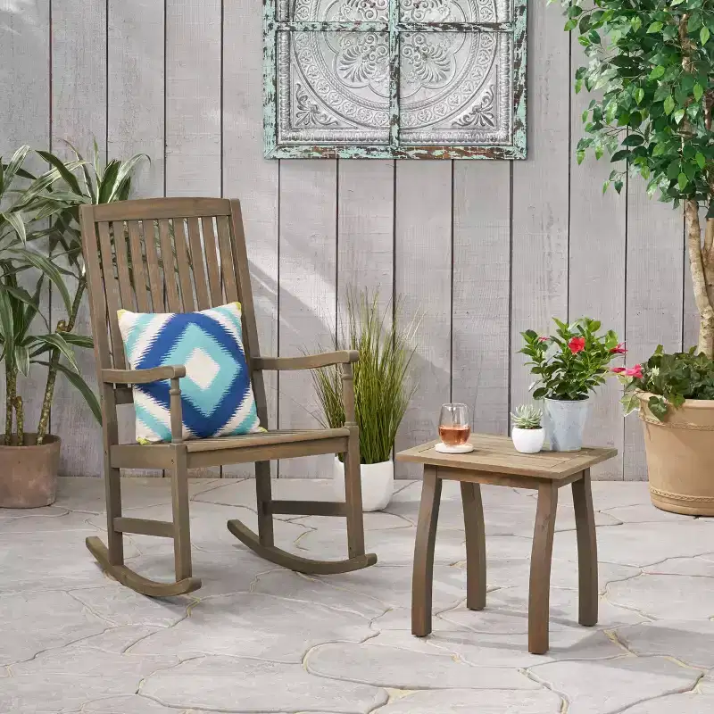 Christopher Knight Home Reynard Outdoor Acacia Wood Rocking Chair and Table Set with Slatted Design