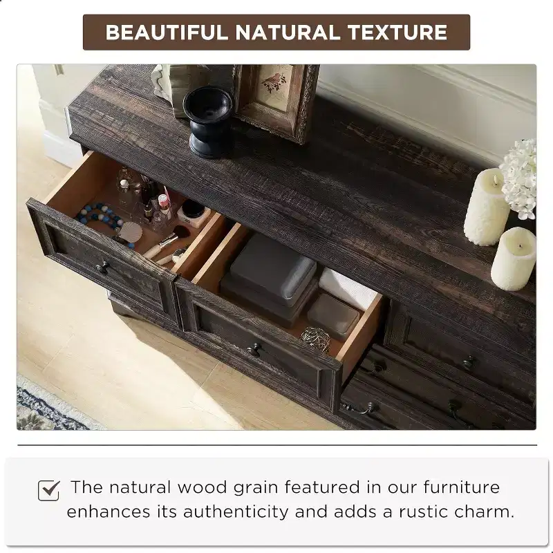 54 Farmhouse 7 Drawers Dresser for Bedroom, Vintage Design Wide Wood Rustic Chest of Drawers for Living Room, Hallway