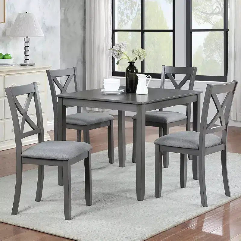 MAYEERTY 5-Piece Elegant Wooden Dining Table Set, Grey Modern Set for 4 for Kitchen Living Room