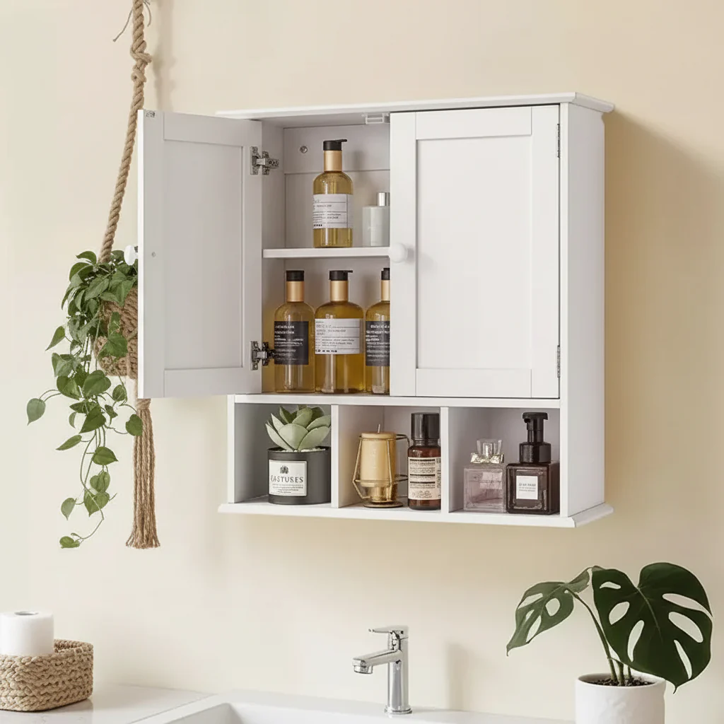 Bathroom Wall Cabinet, 2 Doors & Adjustable Shelf, Over the Toilet Storage Medicine Cabinet Wall Mounted, White