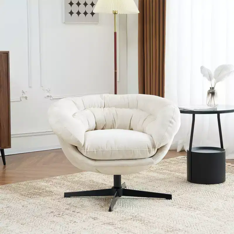 Chenille Upholstered Swivel Arm Chair with Metal Legs