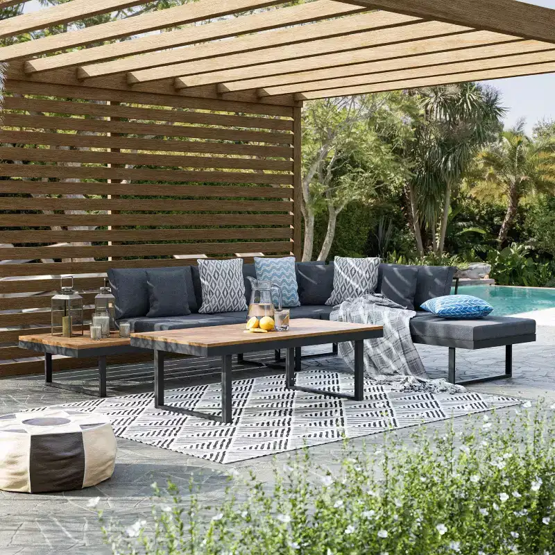 Greemotion 2pc San Jose Outdoor Metal Furniture Set: Aluminum Frame, Acacia Wood, Polyester Cushions
