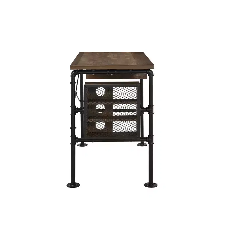 Endang Writing Desk Weathered Oak/Black - Acme Furniture: Metal Frame, Space-Saving 39 Surface