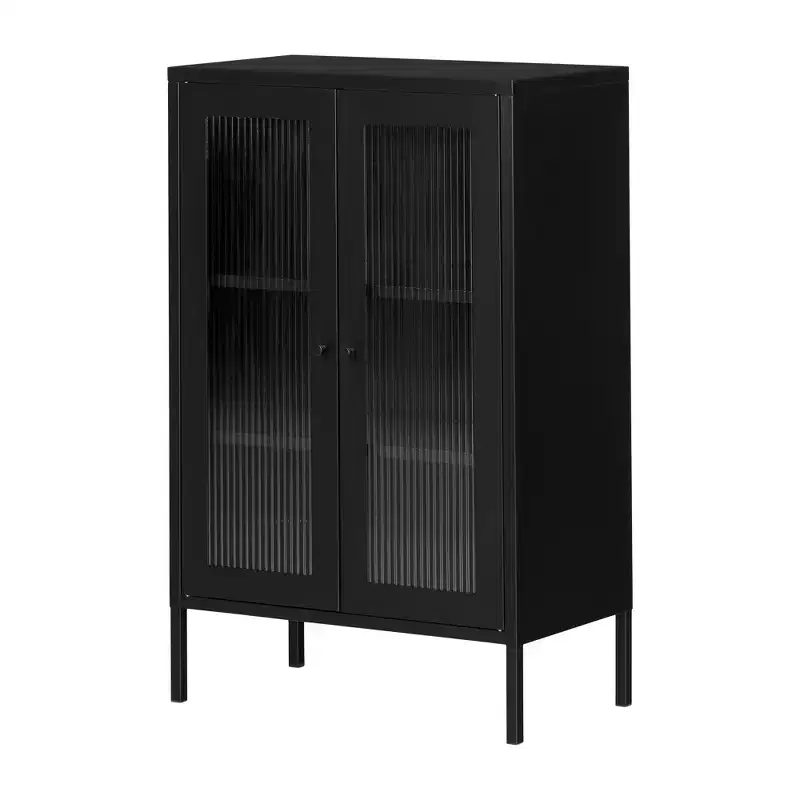 South Shore 21.5" Wide Decorative Storage Cabinet Black: Metal Frame, 3 Shelves, Adult Assembly Required