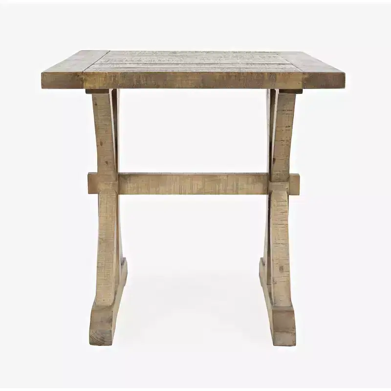 Jofran,Carlyle Crossing Modern Rustic Distressed Solid Wood End Table with Trestle