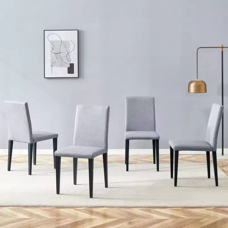 MAYEERTY Set of 4 Light Gray Linen Cotton Dining Chairs Versatile Comfortable Seating