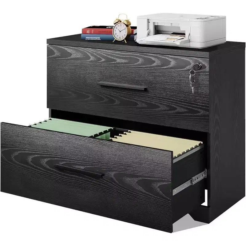 DEXYLLO 2-Drawer Wood Lateral File Cabinet with Lock, Filing Cabinet for Office & Home, Printer Stand with Anti-Tilt Mechanism