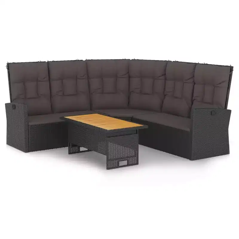 vidaXL Patio Lounge Set with Cushions Poly Rattan