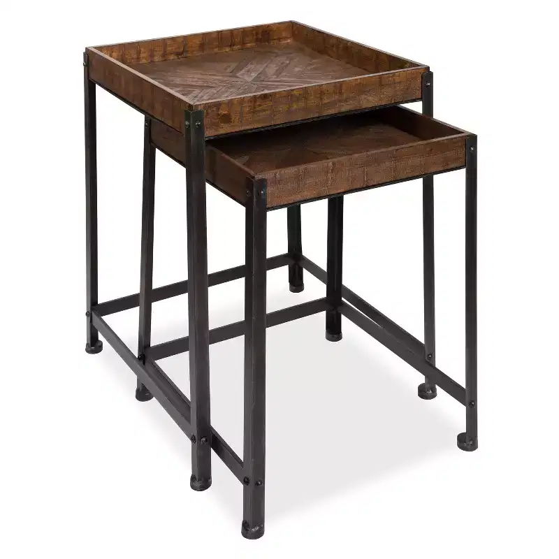 Kate and Laurel Marsh Square Wood Nesting Table, 2 Piece, Rustic Brown