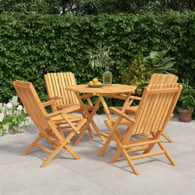 vidaXL Garden Dining Set Natural Wooden Color Solid Teak Wood Medium